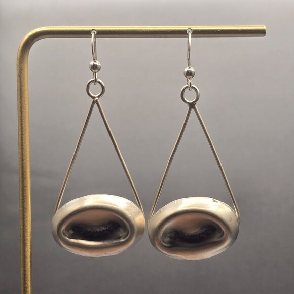 VTG Sterling Silver 925 Triangular Frame Dangle Earrings 2.25" Modernist - Picture 8 of 8